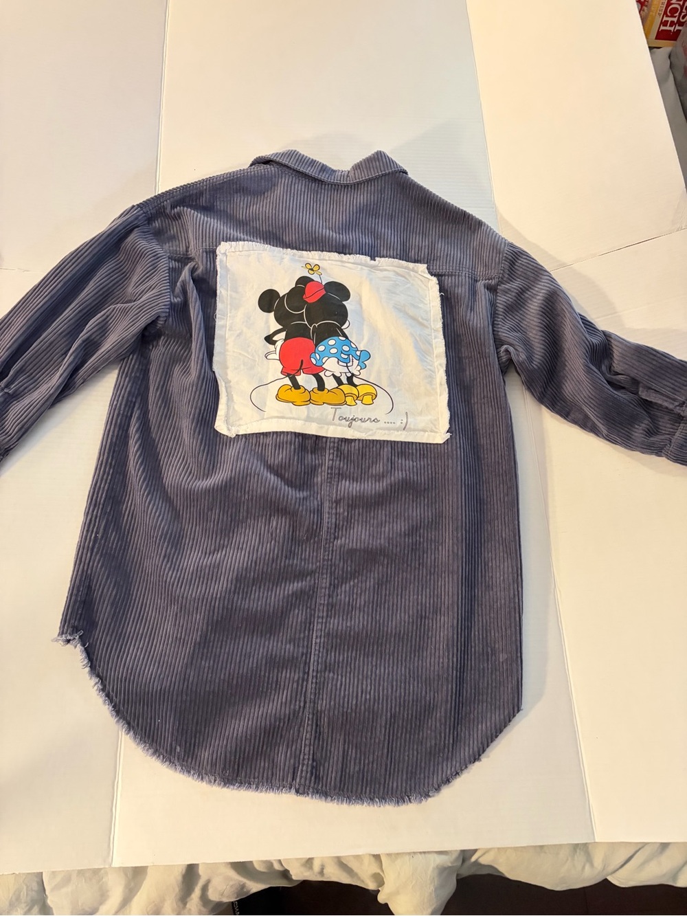 #Disney Navy #Corduroy Button-Down Shirt with Mickey & Minnie Patch